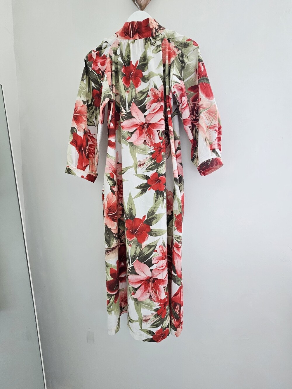 BURU Housedress Floral Tie Buttondown Long Sleeve Cotton Midaxi Dress - Picture 7 of 11
